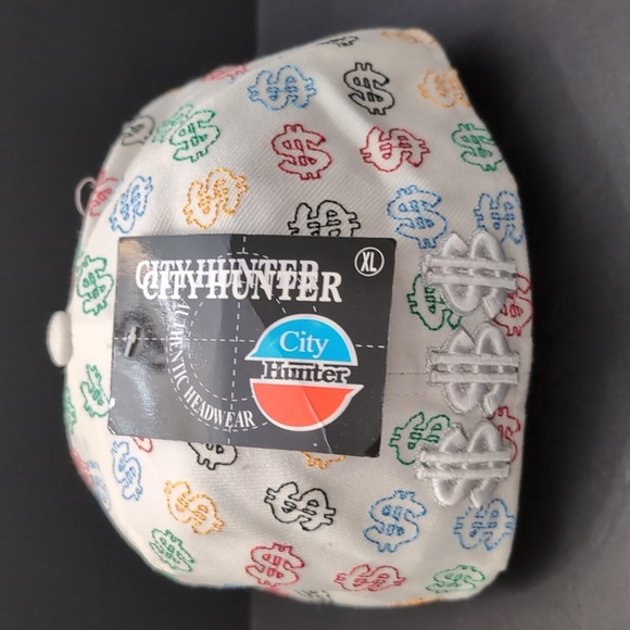 NWT,City Hunter Dollar Sign White Flat Bill Fitted Hat,Size XL7 3/4. - Picture 5 of 11